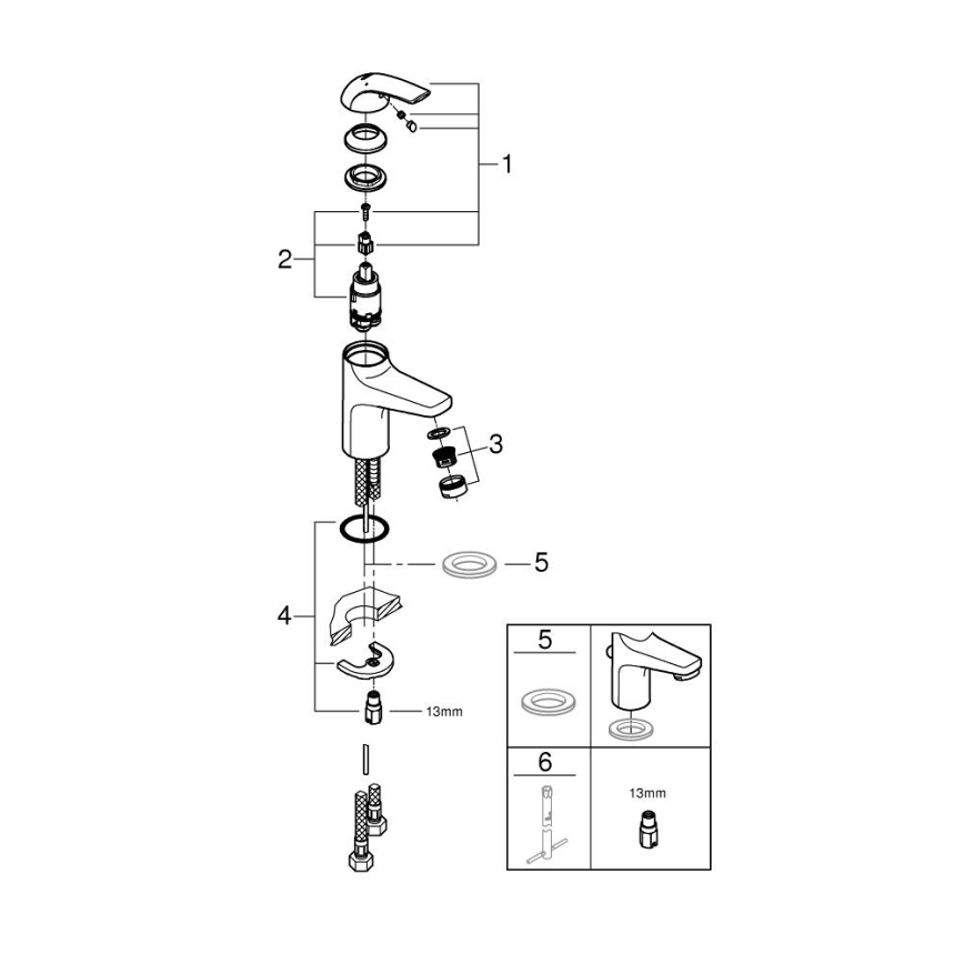 GROHE 32848000 - Waschtischarmatur BAUCURVE, glänzender Chrom