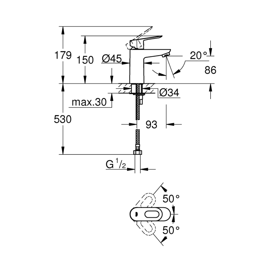 GROHE 32854000 - Waschtischarmatur BAULOOP, glänzender Chrom
