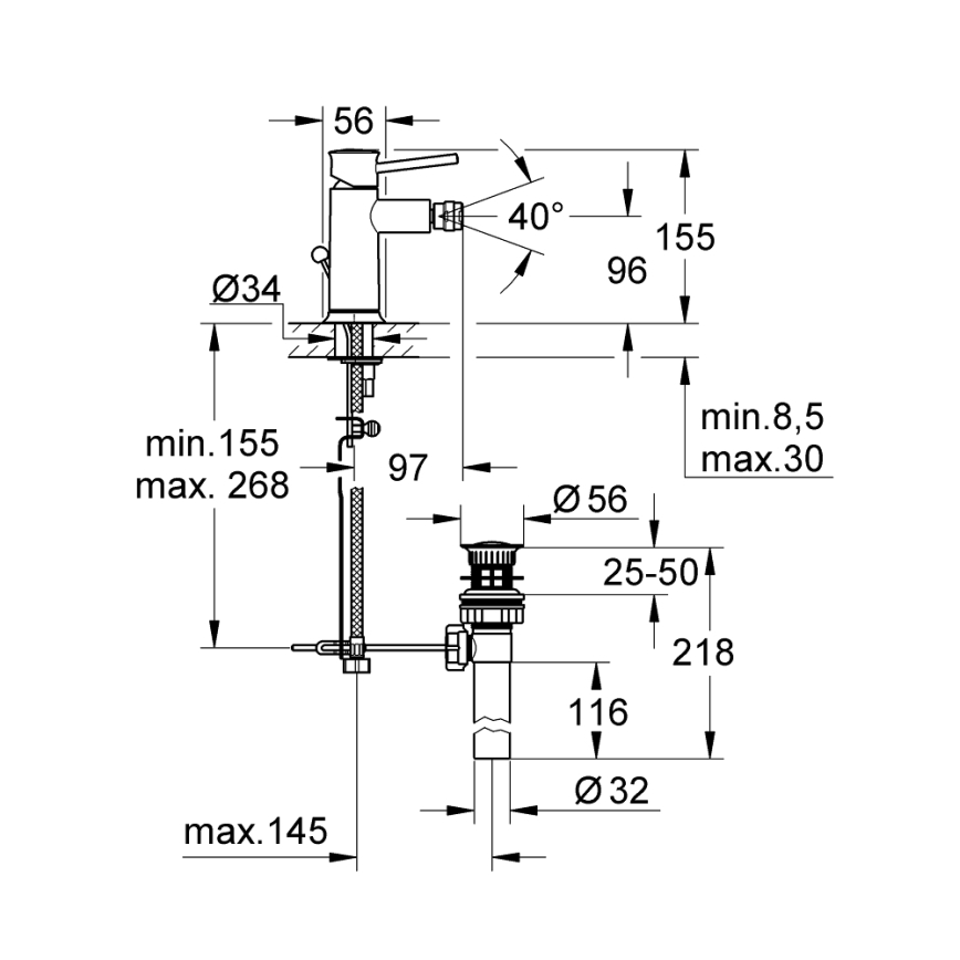 GROHE 32864000 - Miscelatore per bidet BAUCLASSIC cromo lucido