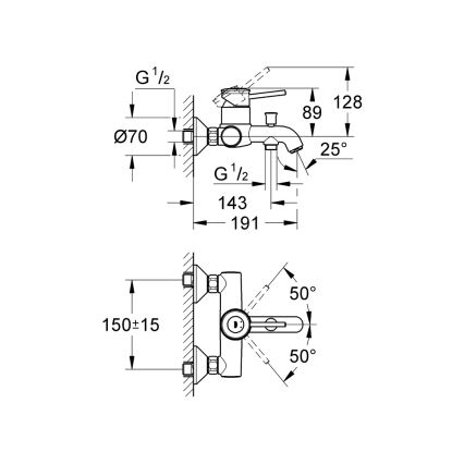 GROHE 32865000 - Mitigeur de baignoire BAUCLASSIC DN 15 chromé brillant