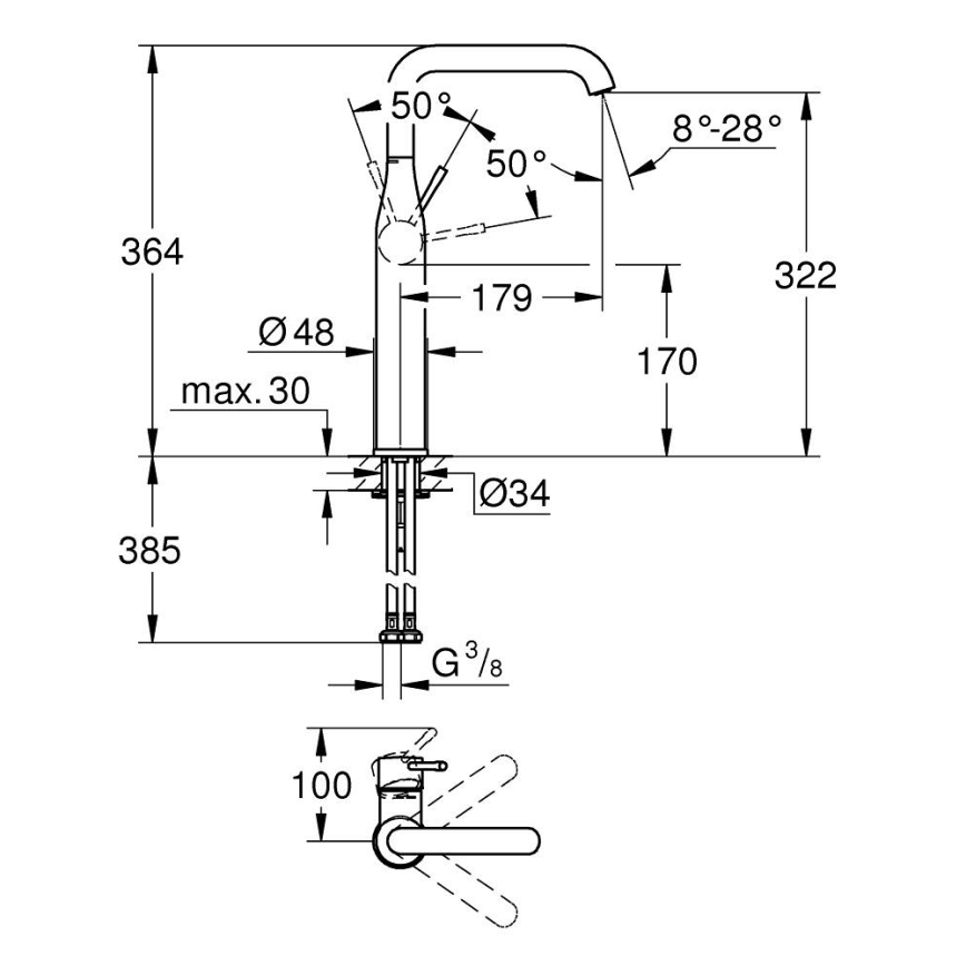GROHE 32901AL1 - Waschtischarmatur ESSENCE Größe XL Graphit