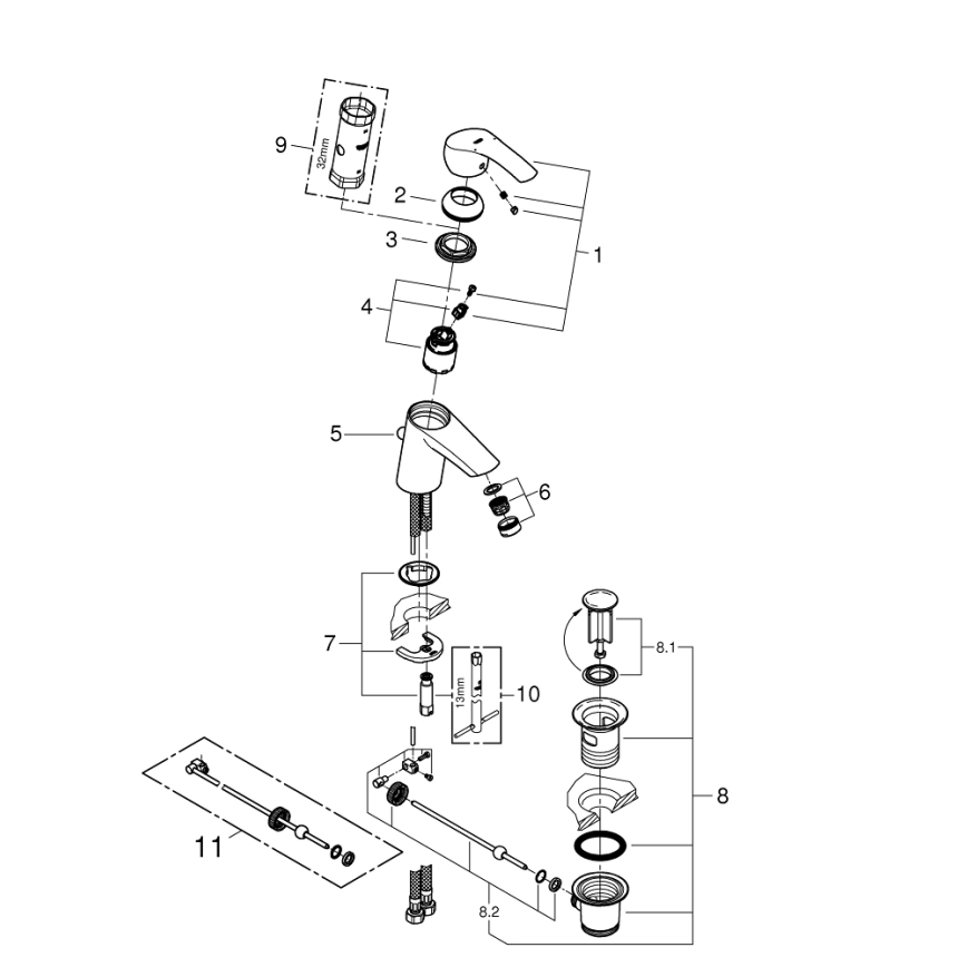 GROHE 33265002 - Miscelatore per lavabo EUROSMART DN 15 dimensione S cromato lucido