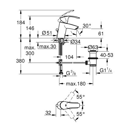 GROHE 33265002 - Mitigeur de lavabo EUROSMART DN 15 taille S, chromé brillant