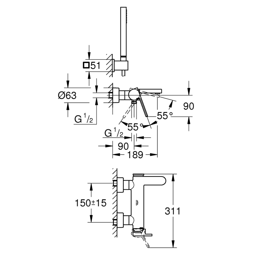 GROHE 33547003 - Badewannenarmatur PLUS, glänzender Chrom