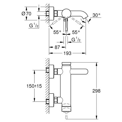 GROHE 33624DL1 - Badewannenarmatur ESSENCE 193 mm, gebürstetes Kupfer