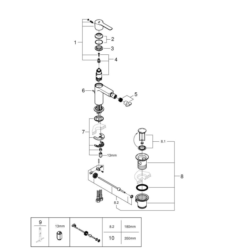 GROHE 33848AL1 - Bidetarmatur LINEARE, Größe S, Graphit