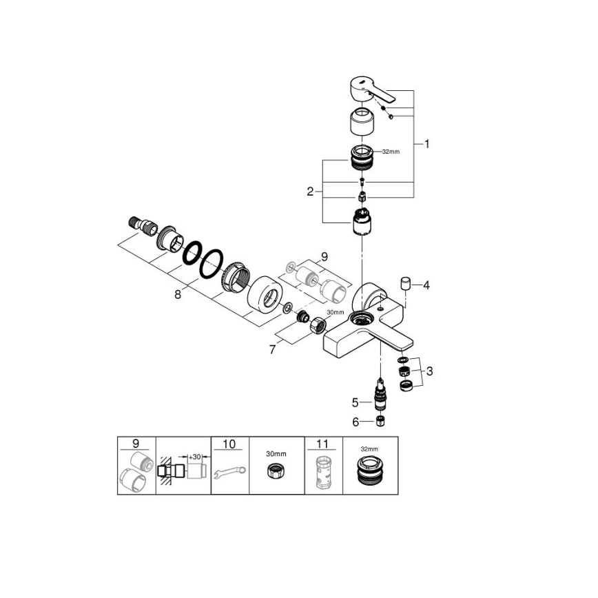 GROHE 33849001 - Mitigeur de baignoire LINEARE DN 15, chrome brillant