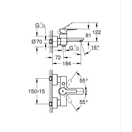 GROHE 33849001 - Mitigeur de baignoire LINEARE DN 15, chrome brillant