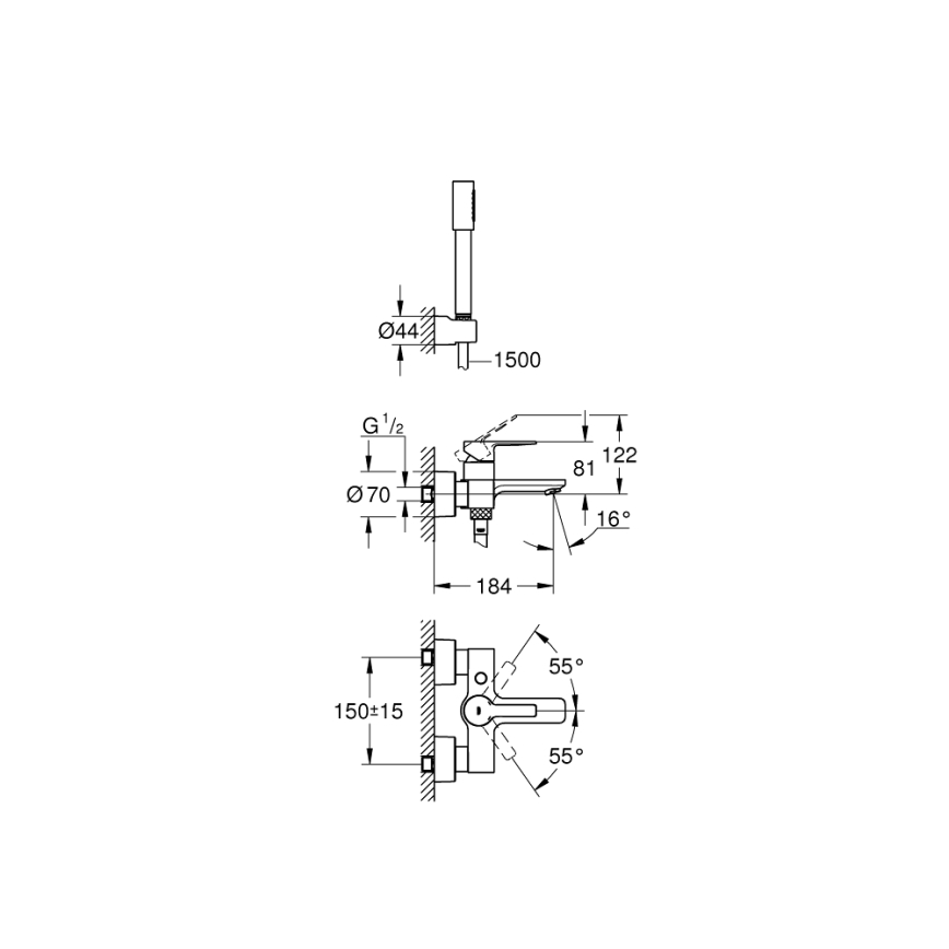 GROHE 33850001 - Badewannenarmatur LINEARE DN 15, glänzender Chrom