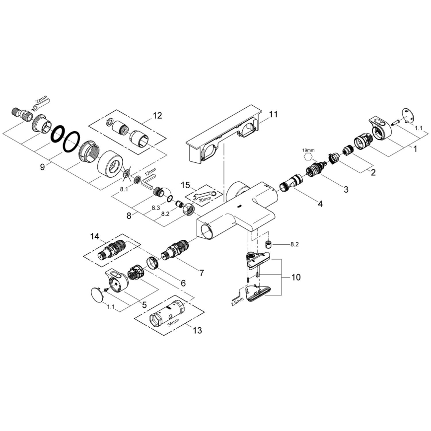 GROHE 34464001 - Thermostat-Wannenbatterie GROHTHERM 2000 DN 15 Hochglanz-Chrom