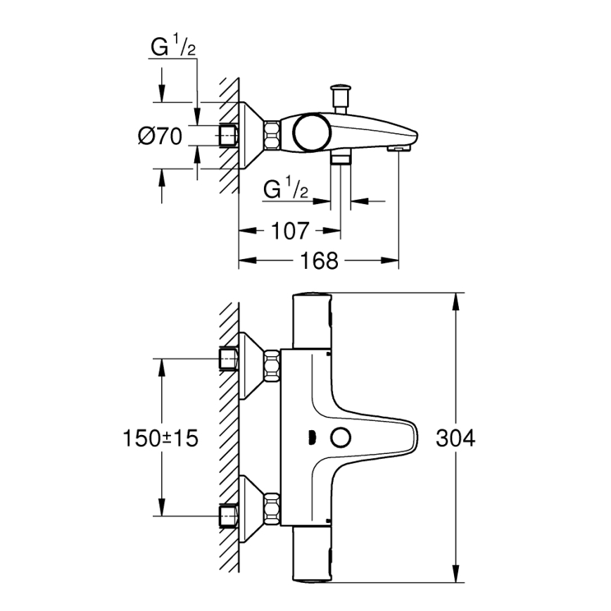 GROHE 345982430 - Thermostat-Badewannenarmatur PRECISION START 168 mm schwarz