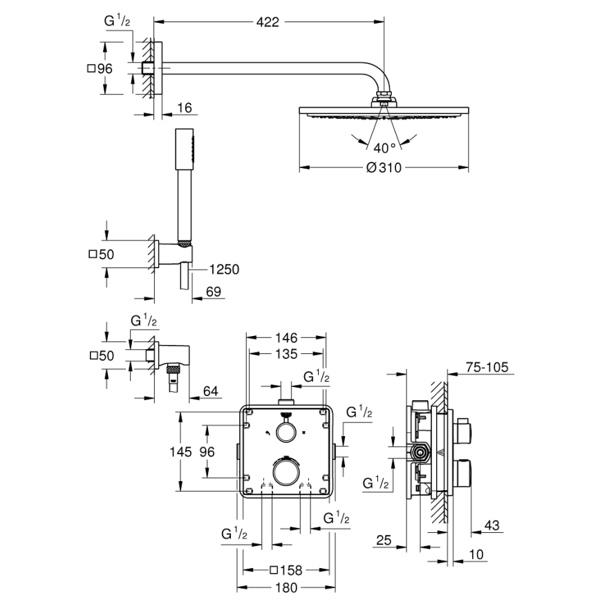 GROHE 34730000 - Duschset GROHTHERM RAINSHOWER COSMOPOLITAN 310 422 mm Chrom