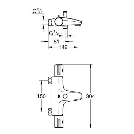 GROHE 34756000 - Mitigeur thermostatique pour baignoire GROHTHERM 800 DN 15, chromé brillant
