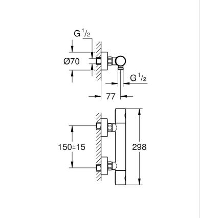 GROHE 34765000-Mitigeur thermostatique de douche GROHTHERM COSMOPOLITAN DN 15 chromé