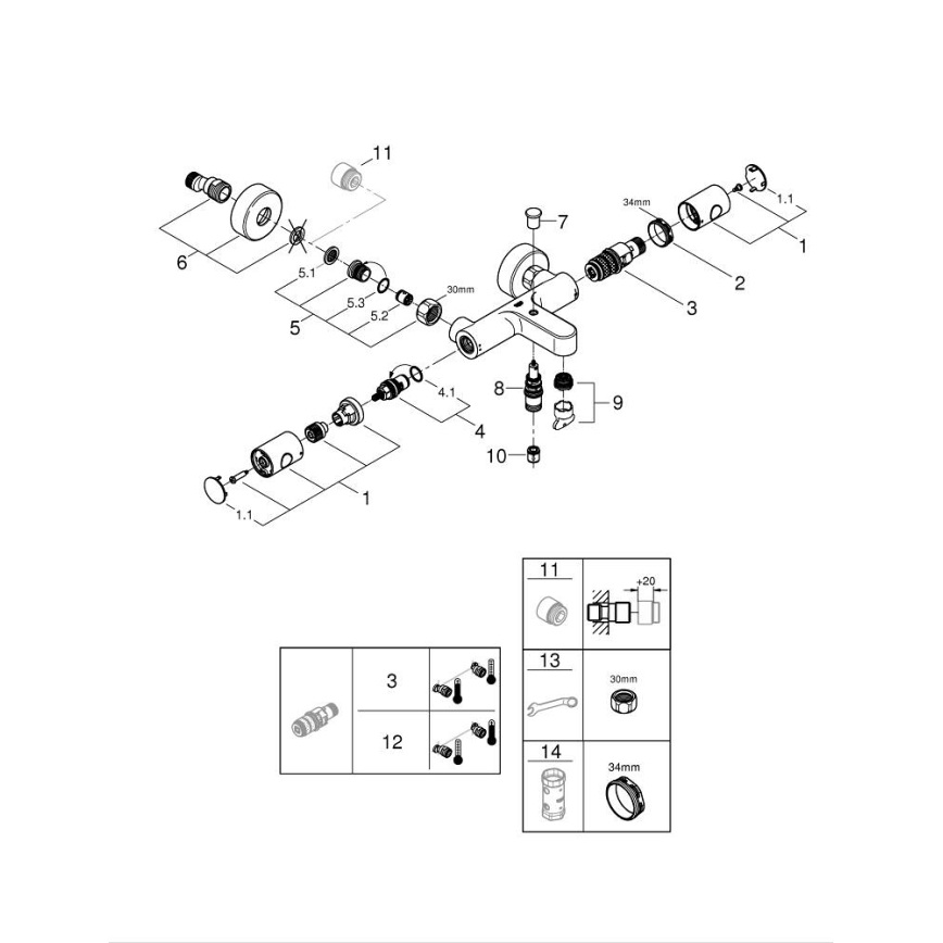 GROHE 34766000 - Thermostat-Badewannenarmatur GROHTHERM 800 COSMOPOLITAN DN 15 Chrom