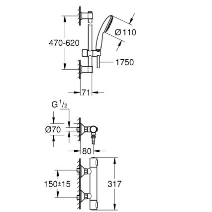 GROHE 34800001 - Mitigeur thermostatique de douche PRECISION FLOW 600 mm chromé