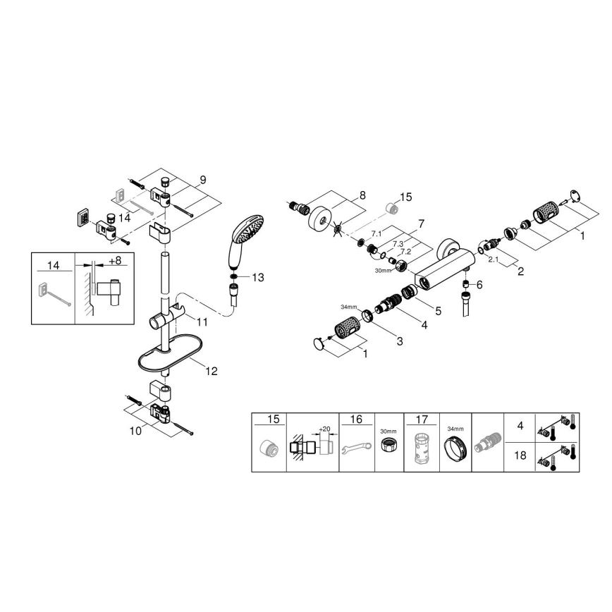 GROHE 34853001 - Miscelatore termostatico per doccia PRECISION FEEL + set doccia 90 cm cromo