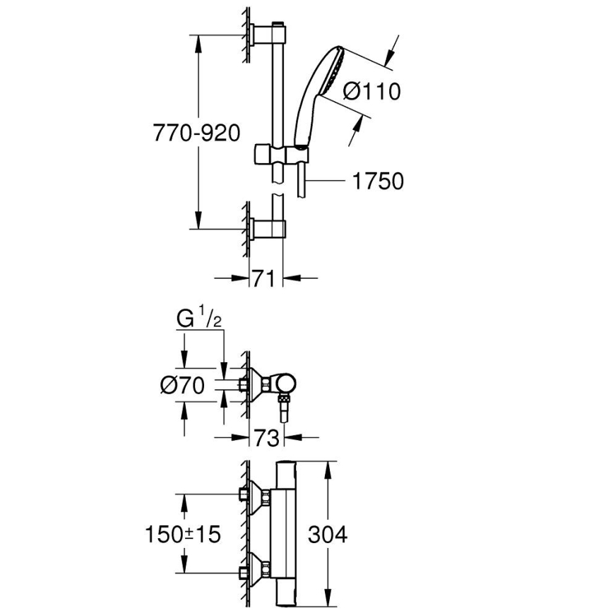 GROHE 34854001 - Miscelatore termostatico per doccia PRECISION START 900 mm cromato