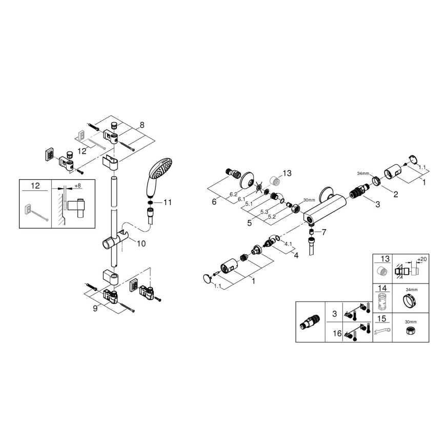 GROHE 34854001 - Set doccia con miscelatore termostatico PRECISION START 900 mm, cromo lucido