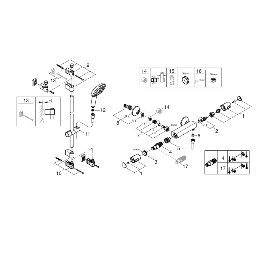 GROHE 34855003 - Set doccia con miscelatore termostatico PRECISION TREND 150 mm cromo lucido