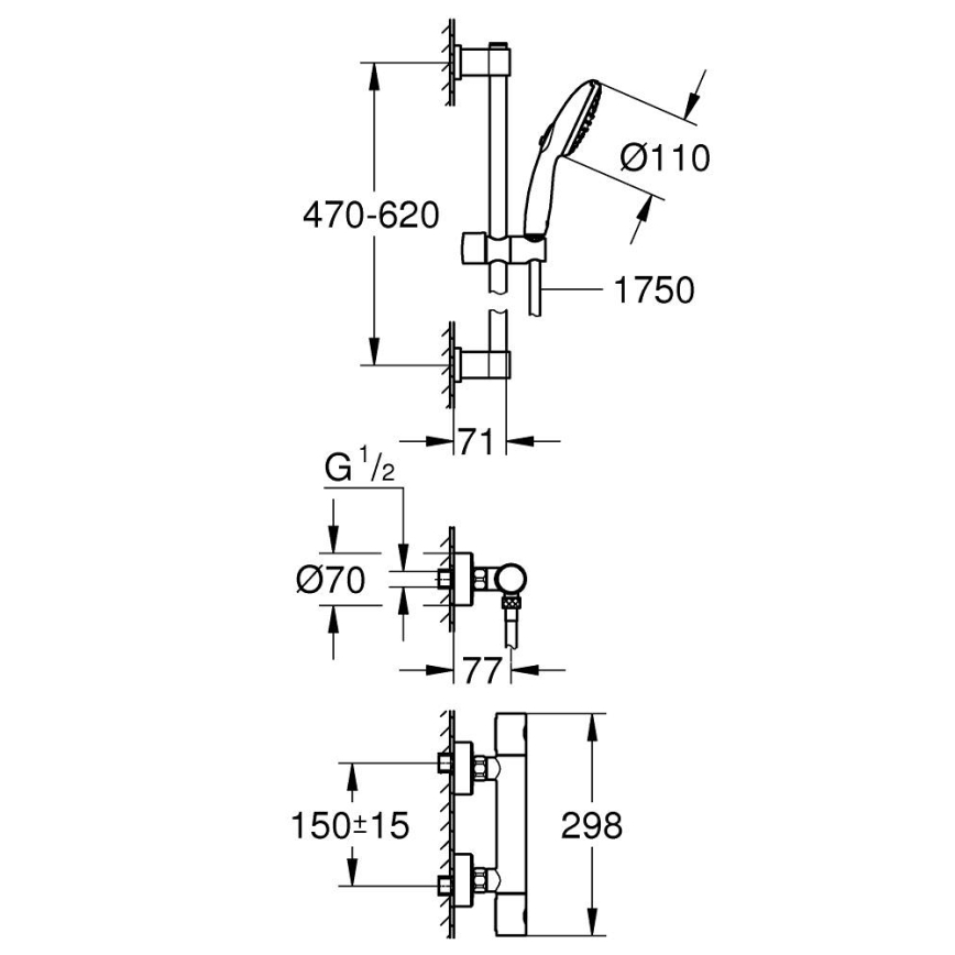 GROHE 34856000 - Miscelatore termostatico per doccia PRECISION GET 600 mm cromato