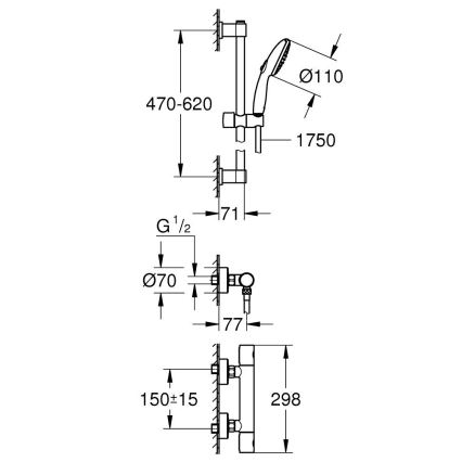 GROHE 34856000 - Set doccia PRECISION GET con miscelatore termostatico, 600 mm, cromo lucido