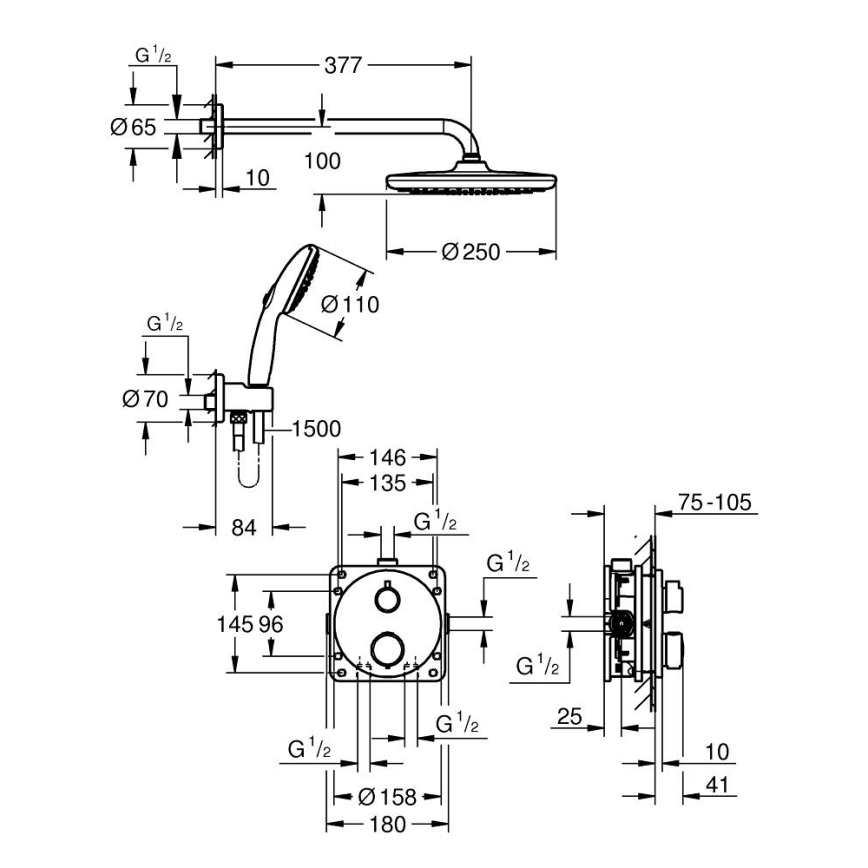 GROHE 348832430 - Kit doccia VITALIO START 250 mm nero