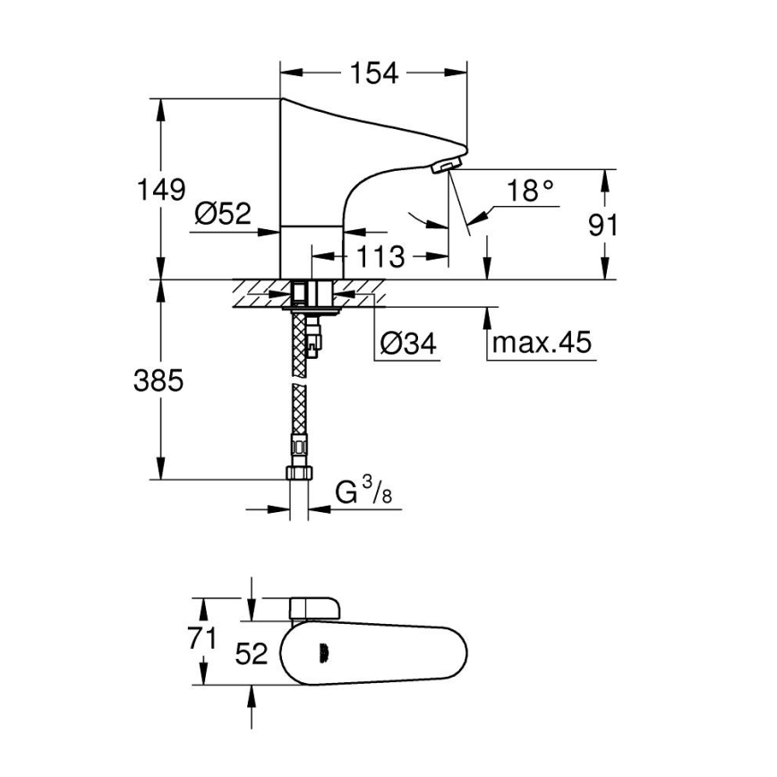 GROHE 36207001 - Elektronische Waschtischarmatur EUROPLUS E DN 15, glänzender Chrom