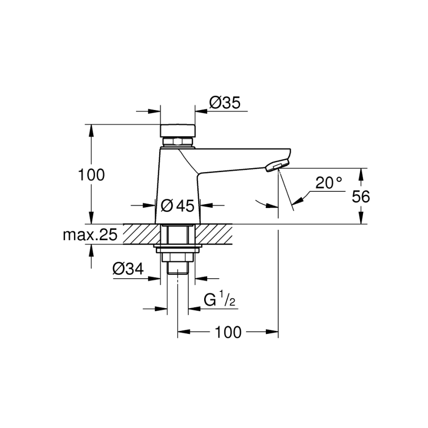 GROHE 36265000-Robinet auto-fermable sur colonnette EUROECO COSMOPOLITAN T DN 15 chromé