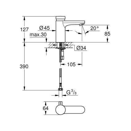 GROHE 36317000 - Mitigeur lavabo auto‑fermant EUROSMART COSMOPOLITAN T chromé