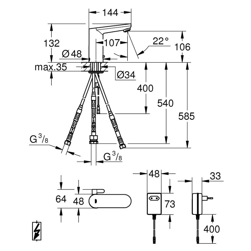 GROHE 36324001 - Infrarot-Elektronik-Waschtischarmatur EUROSMART COSMOPOLITAN E, Chrom
