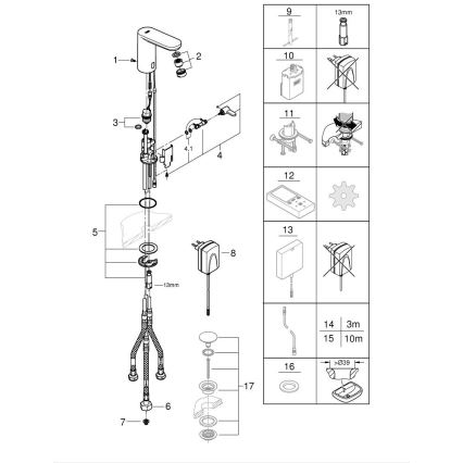 GROHE 36324001 - Mitigeur électronique pour lavabo à capteur infrarouge EUROSMART COSMOPOLITAN E chromé