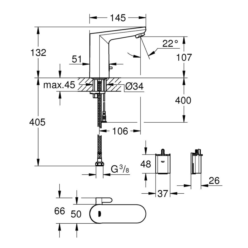 GROHE 36366002 - Mitigeur électronique pour lavabo GET E, chromé brillant