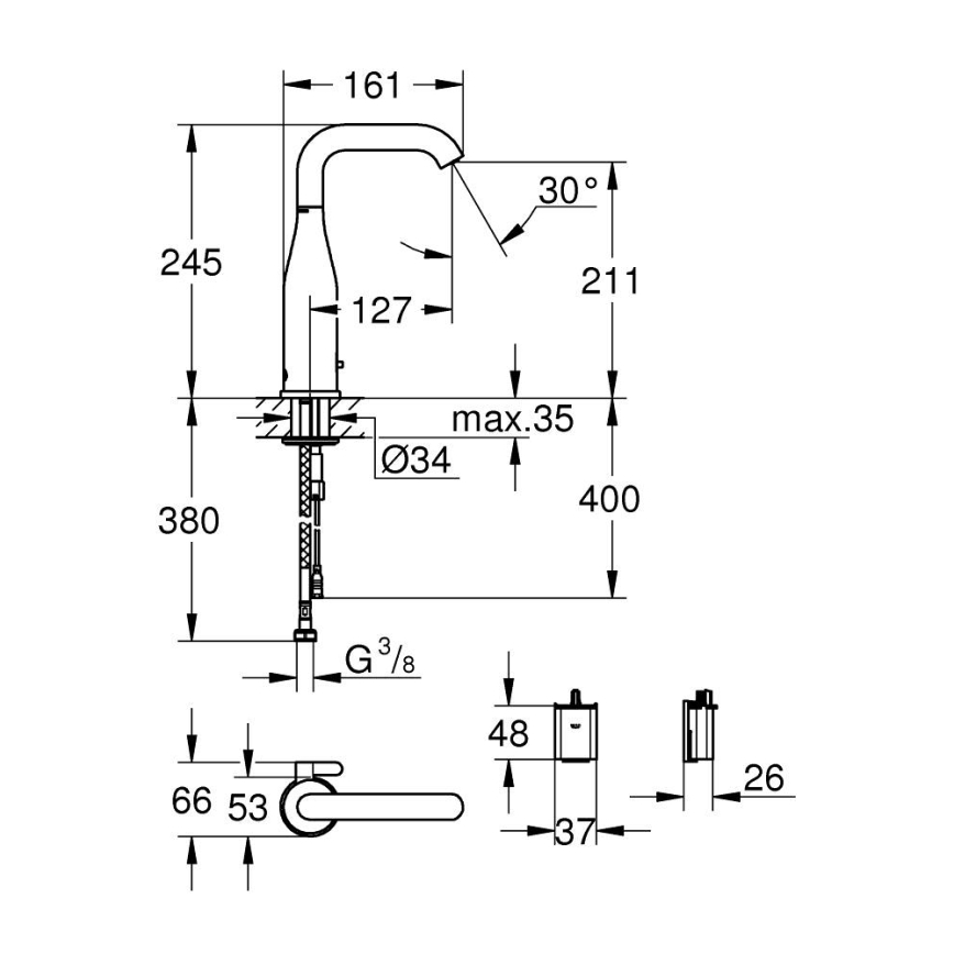 GROHE 36445000 - Robinet électronique infrarouge pour lavabo ESSENCE E, chromé brillant