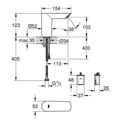GROHE 36452000 - Robinet électronique infrarouge pour lavabo BAU COSMOPOLITAN E chrome