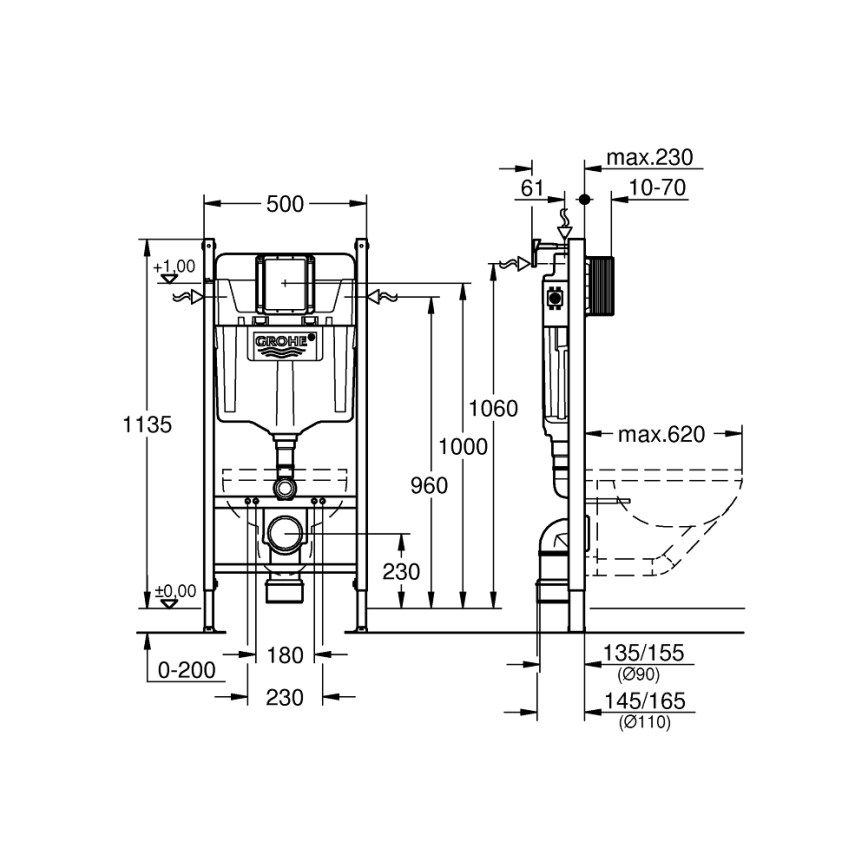 GROHE 36497000 - Modulo per WC SOLIDO 1,13 m bianco