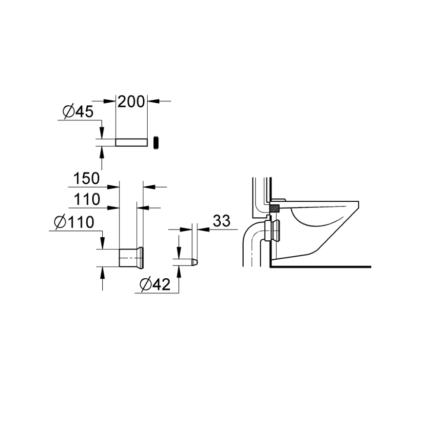 GROHE 37104K00 - Zulauf- und Ablaufgarnitur für WC, schwarz