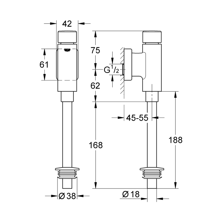 GROHE 37339000 - Urinalspüler RONDO 12” glänzender Chrom