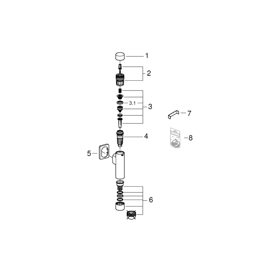 GROHE 37349000 - Mécanisme de chasse d'eau à pression RONDO A.S. 3” finition chromée brillante