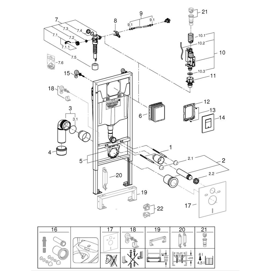 GROHE 388112430 - Kit 3 en 1 WC SOLIDO 1,13 m, chrome mat