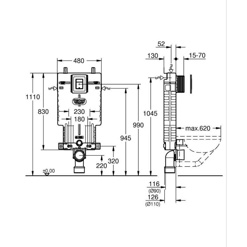 GROHE 38825000 - Module d'installation pour cloison UNISET 830 × 480 × 130 mm PSE blanc