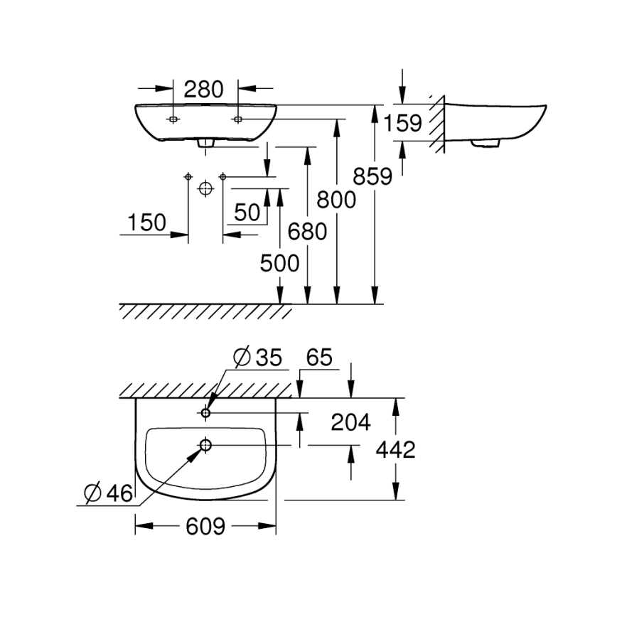 GROHE 39421000 - Wandwaschbecken BAU CERAMIC 609 × 442 mm Keramik/weiß