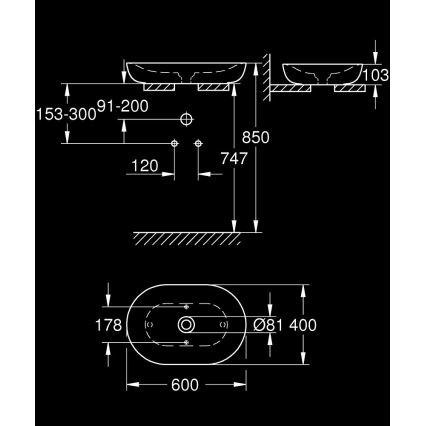 GROHE 3960800H - Lavabo da appoggio ESSENCE 600 × 400 mm ceramica/bianco
