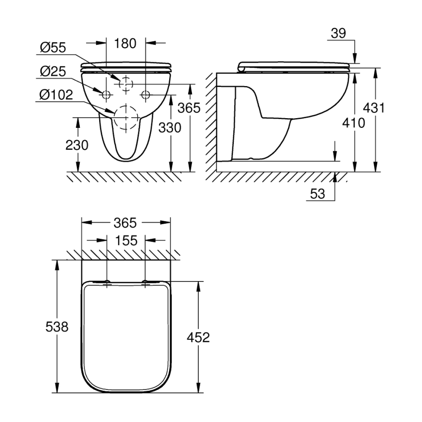 GROHE 39815000 - Wand-WC START EDGE, 53,8 x 36,5 cm, DuraWhite