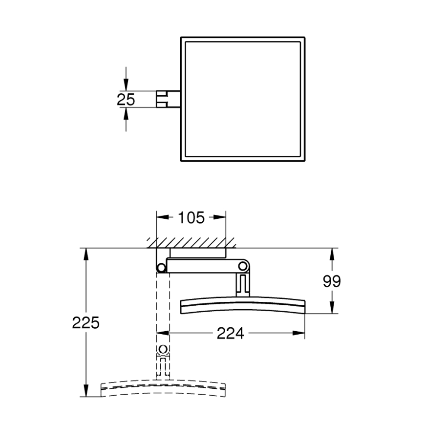 GROHE 40808000 - Kosmetikspiegel SELECTION CUBE 22,3 × 22,3 cm, glänzender Chrom