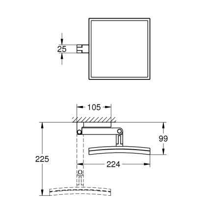 GROHE 40808000 - Miroir cosmétique SELECTION CUBE 22,3 × 22,3 cm chromé brillant