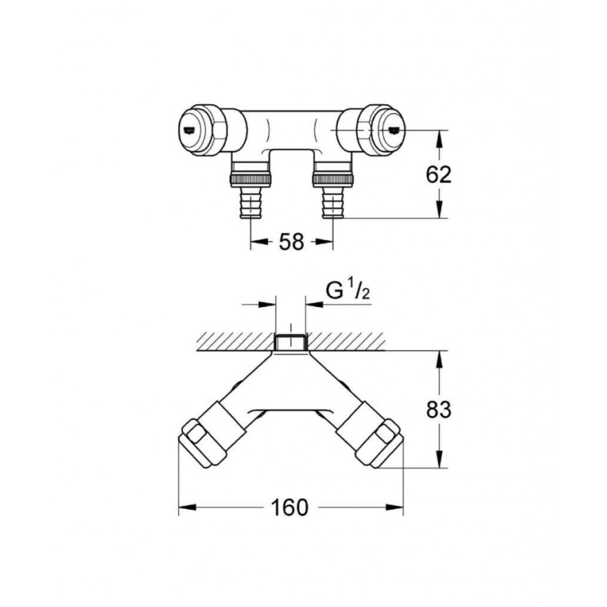 GROHE 41022000 - Robinet d'arrêt double EGGEMANN DN 15 chromé brillant