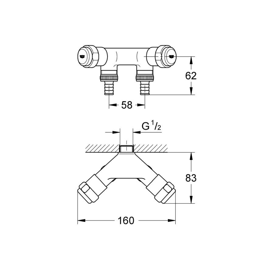 GROHE 41022000 - Robinet d'arrêt double EGGEMANN DN 15 chromé brillant