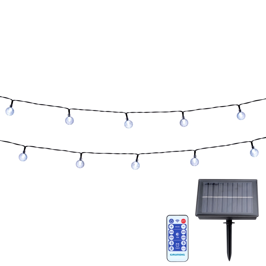 Grundig - Dimmbare LED-Solar-Lichterkette 50xLED/8 Funktionen 9,35m warmweiβ + Fernbedienung