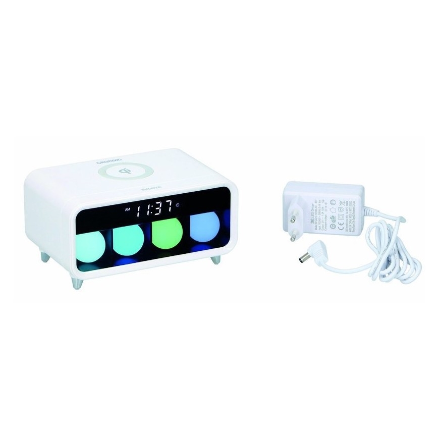 Grundig - Lampada da notte a LED dimmerabile con sveglia e ricarica wireless LED/5W/230V